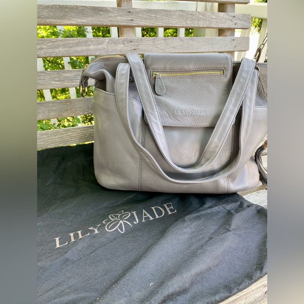Lily Jade 100% Leather 'Madeline' Gray Backpack/Over Shoulder Tote Diaper Bag
